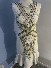 Karen Millen White Fitted Shift Dress With Gold Embroidery Detail Size 10 Lined