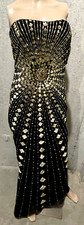 Reem Acra Runway Sequin Embroidered Black Gold Long Maxi Gown Evening Dress US 6
