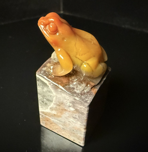 Hand carved natural stone frog - carved,