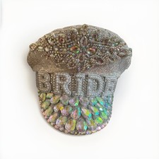 Bride to Be Captains Hat Hen Night Wedding Celebration Diamanté Silver Sparkle