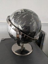 Large 12" Two Tone Black Silver World Globe 720 Degree Rotating Feature