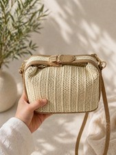 Beige Woven Crossbody Bag