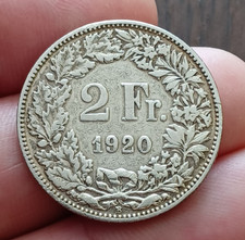 1920 SWITZERLAND SILVER 2 FRANCS COIN. MINT B - BERN.   GOOD USED CONDITION.