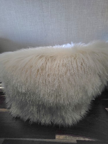 Mongolian sheepskin pouffee - mongolian,