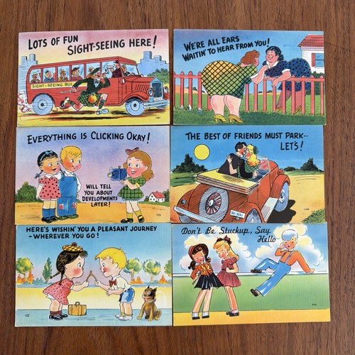 Lotx6 cartoon postcards - cartoon, linen