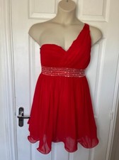Little Mistress UK 14 Red One Shoulder Mini Dress Prom Party Sequin Waist