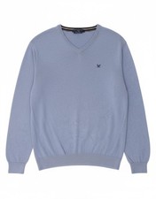CREW CLOTHING Mens V-Neck Jumper Sweater 2XL Blue Cotton BE04