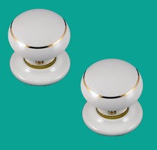 60mm White Single Goldline Porcelain Mortice Door Knobs With Brass Collar (pair)