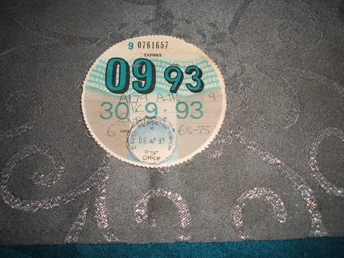 Tax disc 93 used - tax, 09/93...used