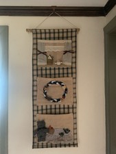 Vtg Fabric Appliqué Hanging Organiser, 3 Large Pockets. Kitchen, Nursery