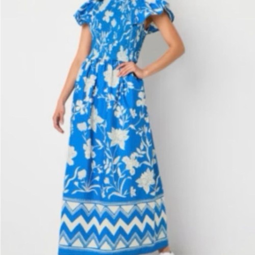 Blue floral maxi - dress, with