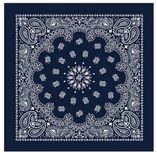 Extra Large Bandana Scarf Navy Blue 100% Cotton Western White Paisley 27 inch