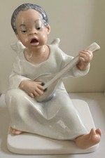 Lladro Black Angel Playing Lute Porcelain Figurine #4537 Music Cherub 1977 