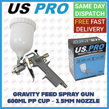 US PRO Gravity Feed Spray Gun 600ML PP Cup- 1.5MM Nozzle 8765