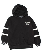 SUPERDRY Mens Graphic Hoodie Jumper XS Black Colourblock Cotton AI11