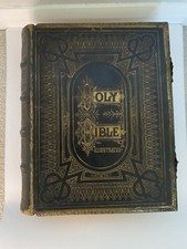 Old Holy Bible Illustrated with leather &  metal clasps. 1877