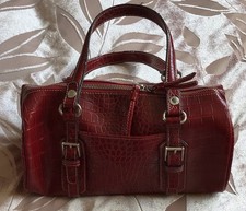 Liz Claiborne Red Crocodile Embossed Small Barrel Handbag