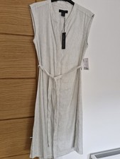 Striped Sleeveless Linen Mix Belted Dress, Size 12. BNWT