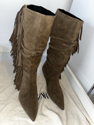 Zara real leather cowboy boot - leather,