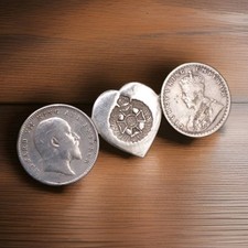 Unique Antique Silver Sweetheart Coin Brooch. Anna India Coins 1910 - Trench Art