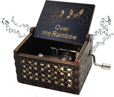 Over The Rainbow Music Box, Wooden, Hand Crank Mini Classic Vintage (Black)
