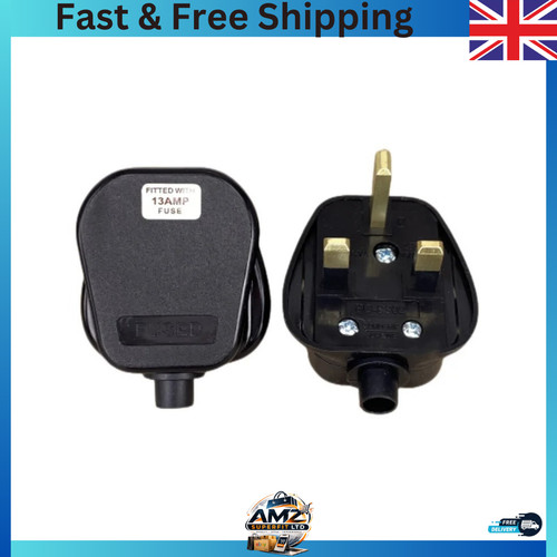 Black mains plug 13a - black,