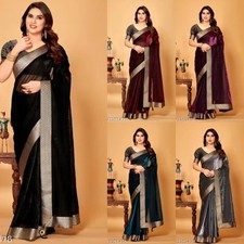Women Lycra Blend Saree With Separate Blouse Piece