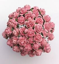 50 BABY  PINK MULBERRY PAPER OPEN ROSES/FLOWERS 1cm (10mm) and 1.5cm (15mm)