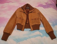 BNWT Tom Wolfe Women Retro Leather Biker Bomber Jacket UK 10 Brown Tan