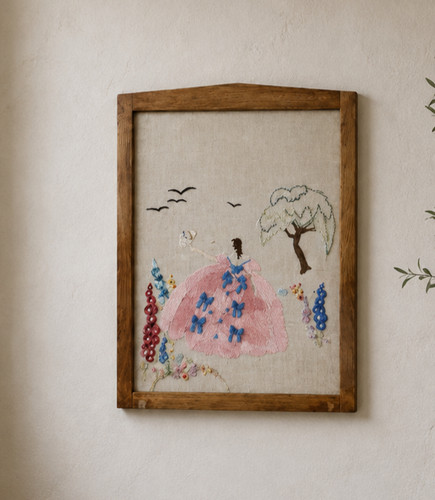 Vintage embroidered panel - embroidered, wall
