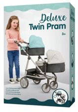 Deluxe Twin Doll Pram Pushchair Buggy Stroller Pushchair Double Buggy Fun Toy