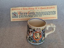 KING GEORGE VI   & Elizabeth  Coronation 1937  Mug By Dame Laura Knight & Cert