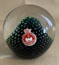 Vintage 1960 Signed Holmegaard Green Bubble Glass Paperweight Original Label