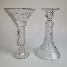 Pair Of Cut Pressed Glass Crystal Candlesticks Flower Bud Vases 2-in-1 Vintage