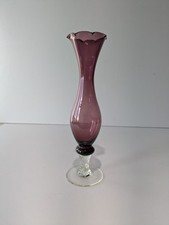 Vintage Purple Glass Vase, Hand Blown Vase, Twisted Stem 