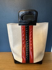 60s Gucci Style Tote Bag Cream, Red And Black Vintage Collectible One of a Kind 
