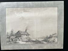 19th c. drawing Italian lakeside scene Giovanni Danieli signed 30cm x 27.