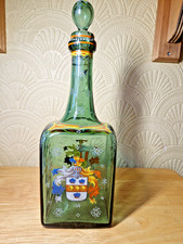 ANTIQUE Bohemian Neo-Renaissance green glass decanter