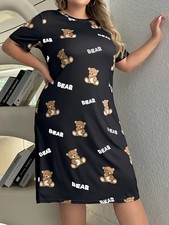 PLUS SIZE 18 20 22 24 26 BLACK TEDDY BEAR NIGHTWEAR NIGHTDRESS CURVE STRETCH
