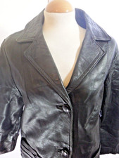 1960's Knee Length Black Leather Coat 12/14 by Morel London, England Retro MOD