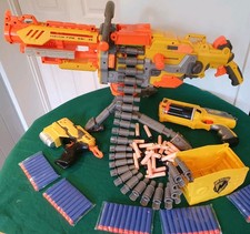 nerf havok fire machine gun bundle, extra guns 75 darts, tripod all working
