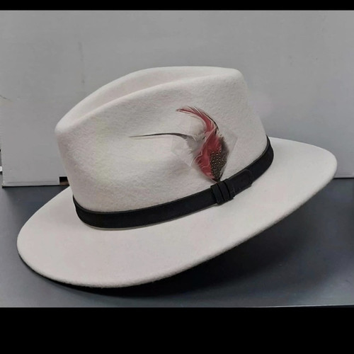 Unisex white felt fedora hat - felt,