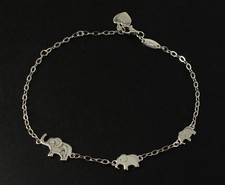 BLING GEM STERLING SILVER Walking Elephant Family Chain Bracelet, 3.50g - E33
