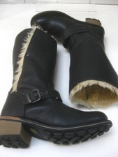 Caterpillar CAT leather Boots 4 37 WIDE fur lined MOTO biker calf high straps