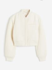 H&M Cropped Beige Textured Bomber Jacket Size Small Boucle Style