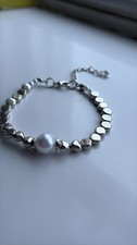 Adjustable Handmade Bracelet – Metallic Beads with Pearl, Minimalist Style