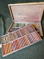 Vintage French Lefranc Artist Soft Pastels In Original Wooden Box E196