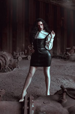 Latex Womens Underbust Zip Front Pencil Dress Size XL in Black