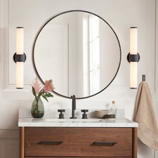 Large Round Wall Mounted Mirror Bathroom Bedroom Makeup Mirror Black Metal Frame