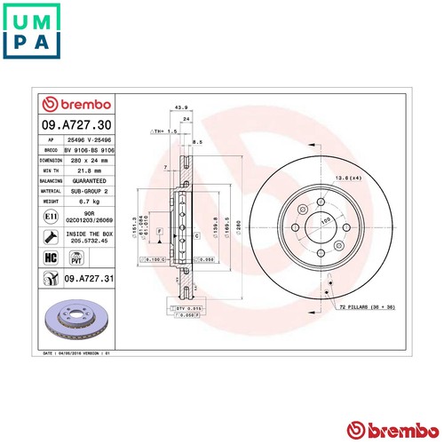 Brake disc a727 31 - 2x, 09.a727.31